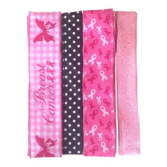 Breast Cancer Awareness Wreath Kit | Pink Ribbon Sign & Ribbon Bundle DIY Wreath - Picture 3 of 4